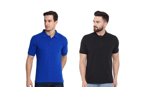 Men's T-shirt Solid Polo Neck Polly Cotton (Pack of 2).
